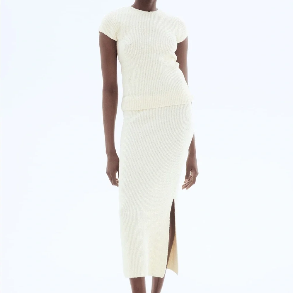 H&M Women’s Fine Knit Cream Textured Short Sleeve Top XL - Picture 5 of 7